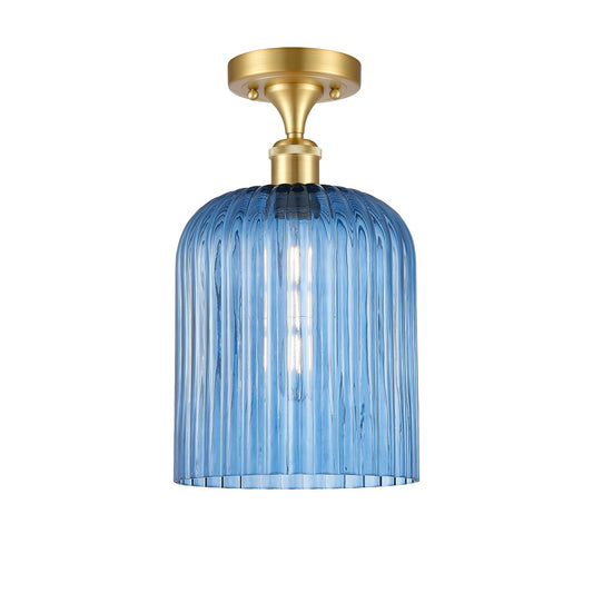 Innovations Bridal Veil 5in 1-Light Semi-Flush Mount | Art Nouveau Industrial Satin Gold Steel and Princess Blue Ribbed Glass | Model 616-1F-SG-G559-8BL