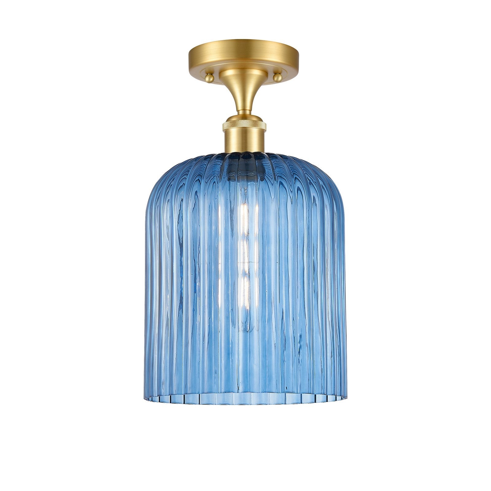 Innovations Bridal Veil 5in 1-Light Semi-Flush Mount | Art Nouveau Industrial Satin Gold Steel and Princess Blue Ribbed Glass | Model 616-1F-SG-G559-8BL