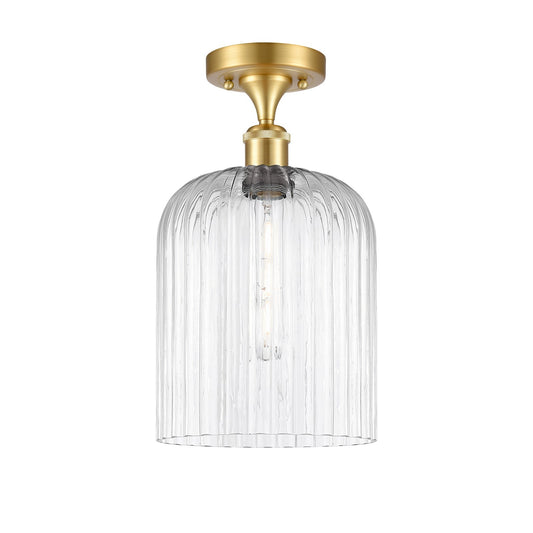 Innovations Bridal Veil 5in 1-Light Semi-Flush Mount | Industrial Art Nouveau Satin Gold Steel and Clear Ribbed Glass | Model 616-1F-SG-G559-8CL
