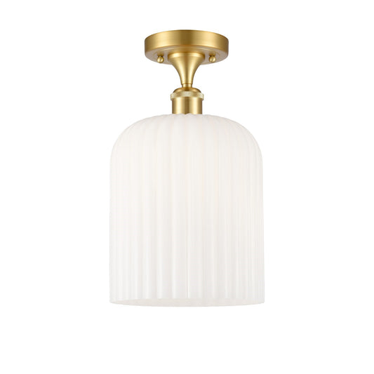 Innovations Bridal Veil 5in 1-Light Semi-Flush Mount | Art Nouveau Satin Gold Steel and Cast Brass with Gloss White Ribbed | Model 616-1F-SG-G559-8GWH