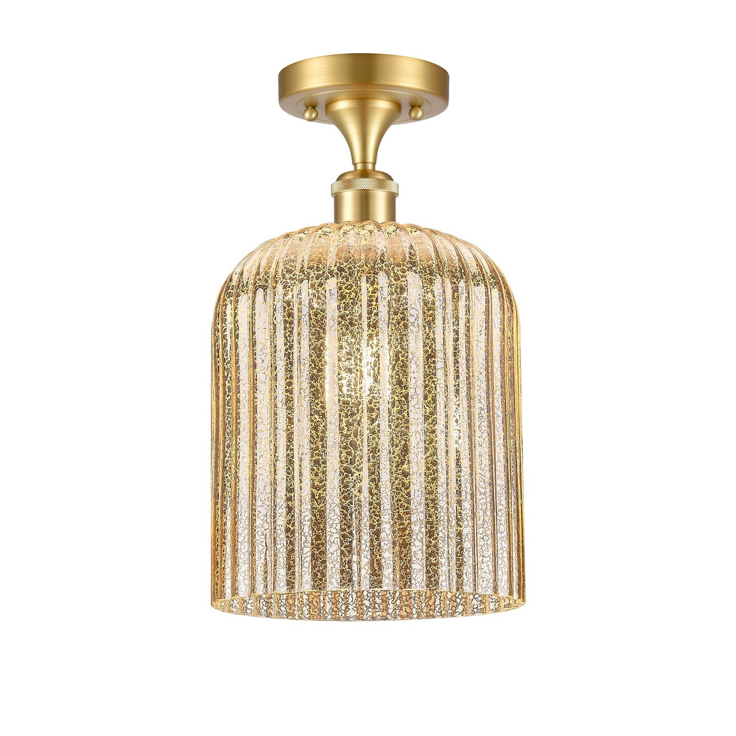 Innovations Bridal Veil 5in 1-Light Semi-Flush Mount | Art Nouveau Satin Gold Steel and Mercury Ribbed Glass | Damp-Rated | Model 616-1F-SG-G559-8ME