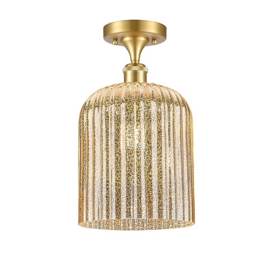 Innovations Bridal Veil 5in 1-Light Semi-Flush Mount | Art Nouveau Satin Gold Steel and Mercury Ribbed Glass | Damp-Rated | Model 616-1F-SG-G559-8ME