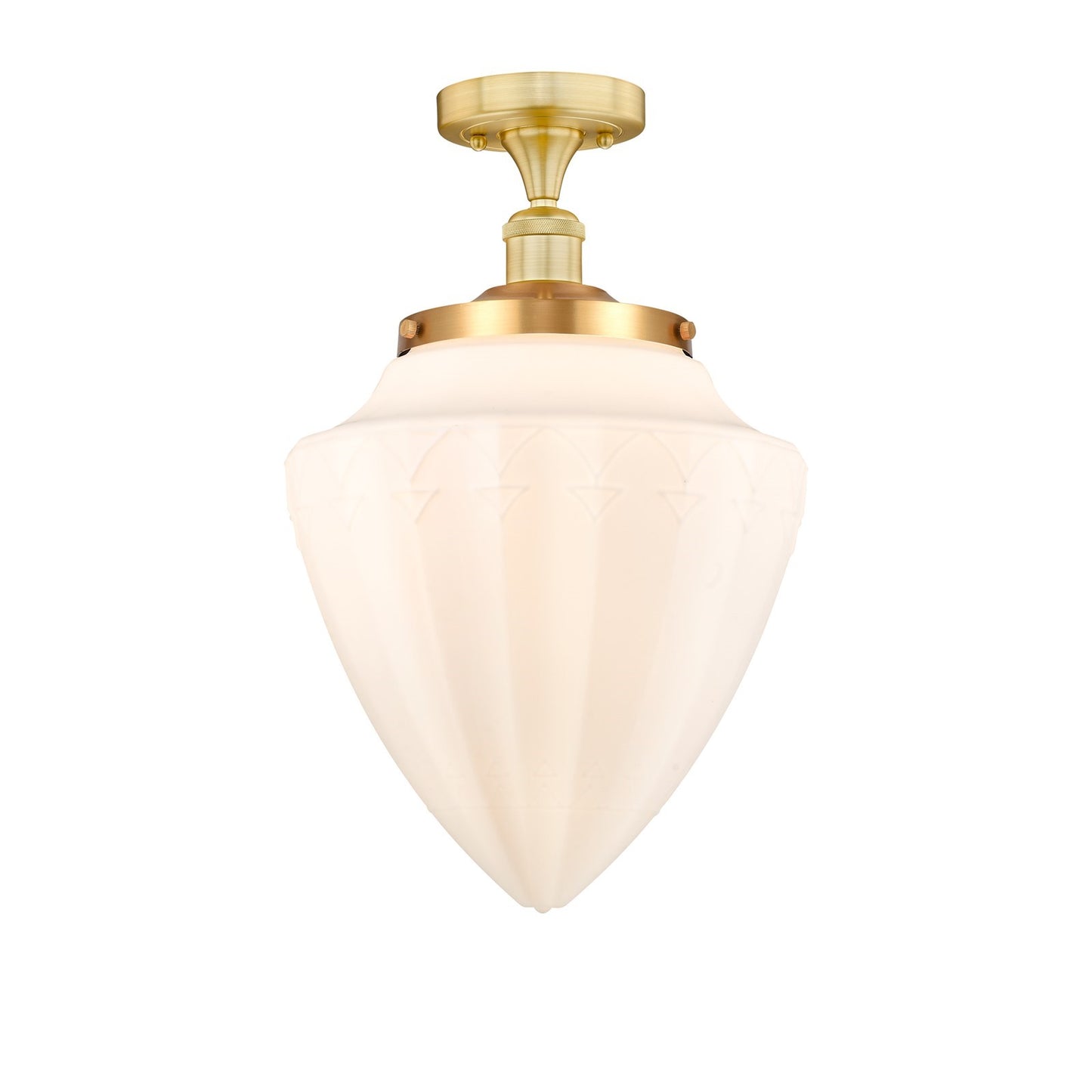 Innovations Bridgeton 12in 1-Light Semi-Flush Mount | Traditional Satin Gold Steel and Matte White Frosted Glass | Entryway & | Model 616-1F-SG-G661-12