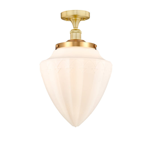 Innovations Bridgeton 12in 1-Light Semi-Flush Mount | Traditional Satin Gold Steel and Matte White Frosted Glass | Entryway & | Model 616-1F-SG-G661-12