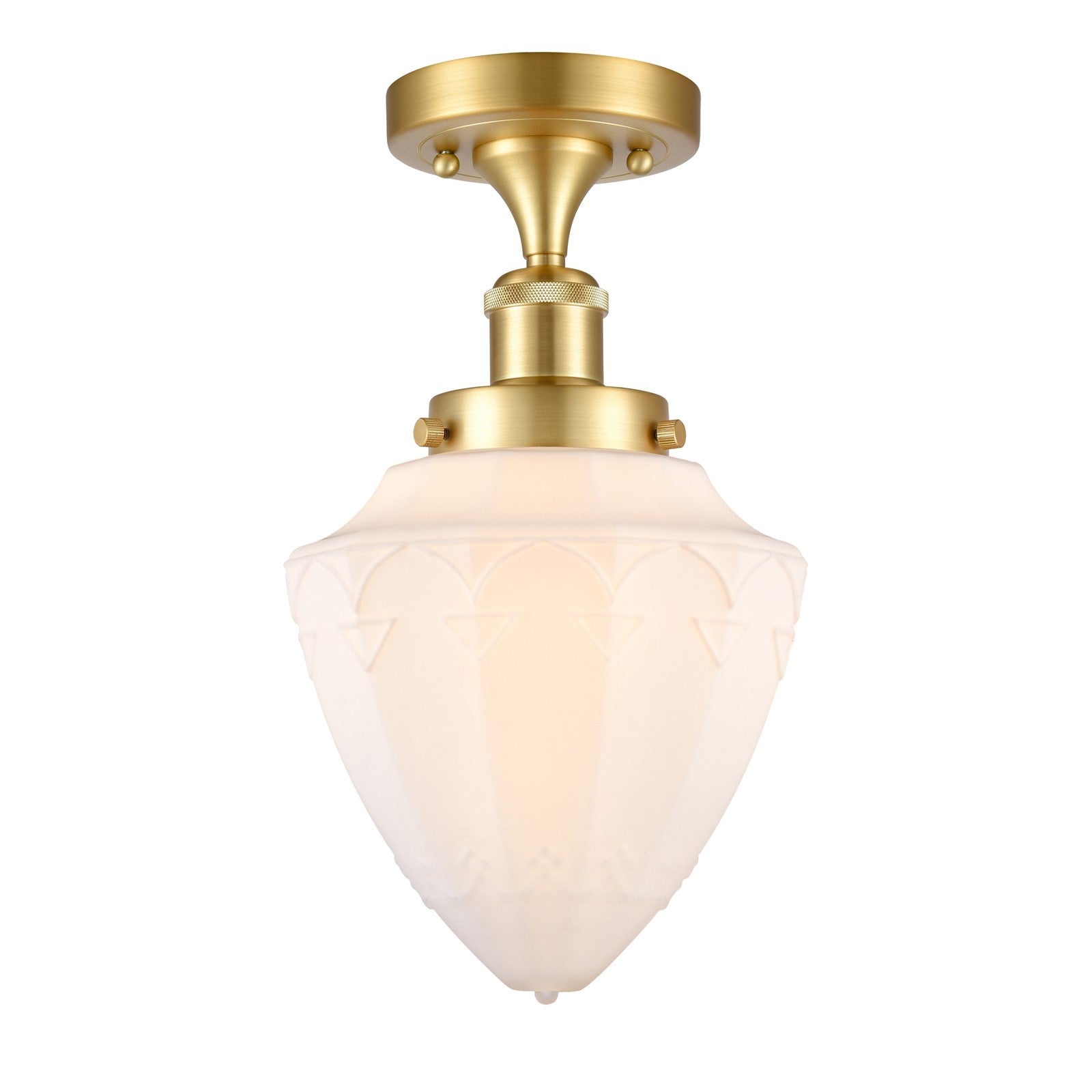 Innovations Lighting Bullet 6in 1-Light Semi-Flush Mount | Industrial Satin Gold Steel and Matte White Frosted Glass | Entryway & | Model 616-1F-SG-G661-7