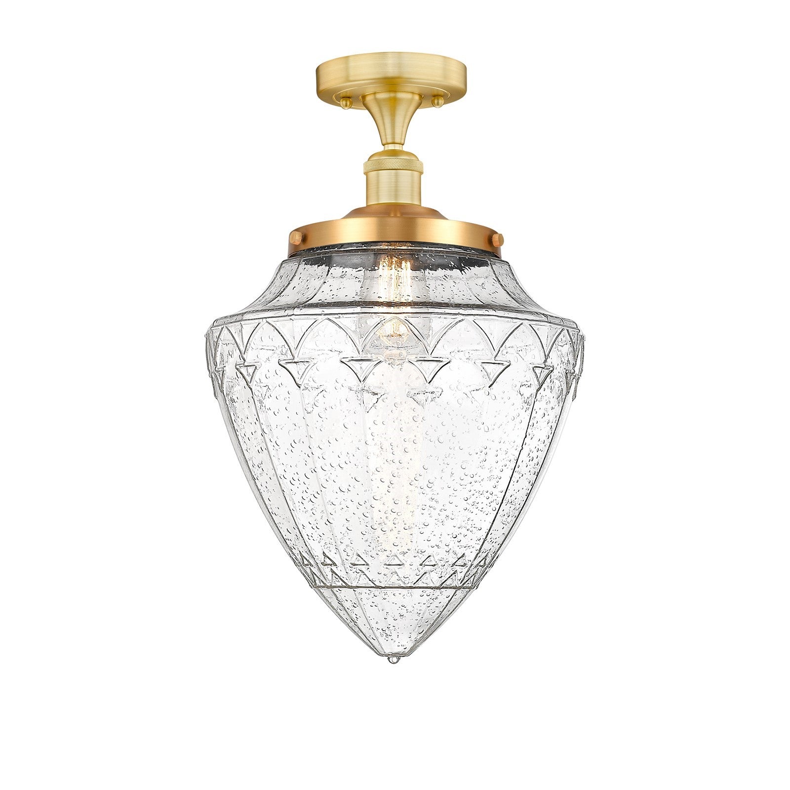 Innovations Bridgeton 12in 1-Light Semi-Flush Mount | Traditional Satin Gold Steel and Seedy Glass | Entryway & Hallway | 11.75 | Model 616-1F-SG-G664-12