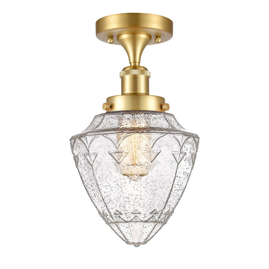 Innovations Bullet 6in 1-Light Semi-Flush Mount | Industrial Satin Gold and Seedy Glass | Hallway & Entryway | 6 x 13 in | Model 616-1F-SG-G664-7