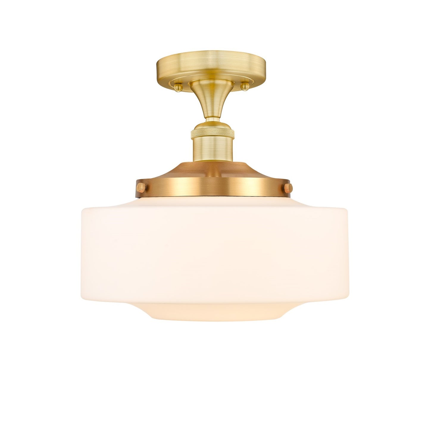 Innovations Bridgeton 12in 1-Light Semi-Flush Mount | Traditional Satin Gold Steel and Matte White Frosted Glass | Entryway & | Model 616-1F-SG-G691-12