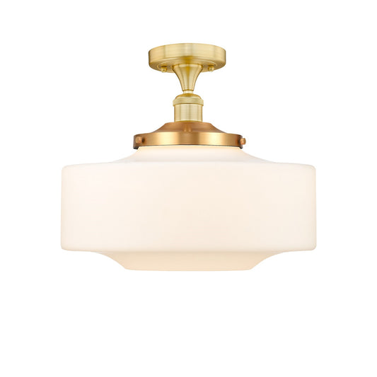 Innovations Bridgeton 16in 1-Light Semi-Flush Mount | Traditional Satin Gold Steel and Matte White Frosted Glass | Entryway & | Model 616-1F-SG-G691-16