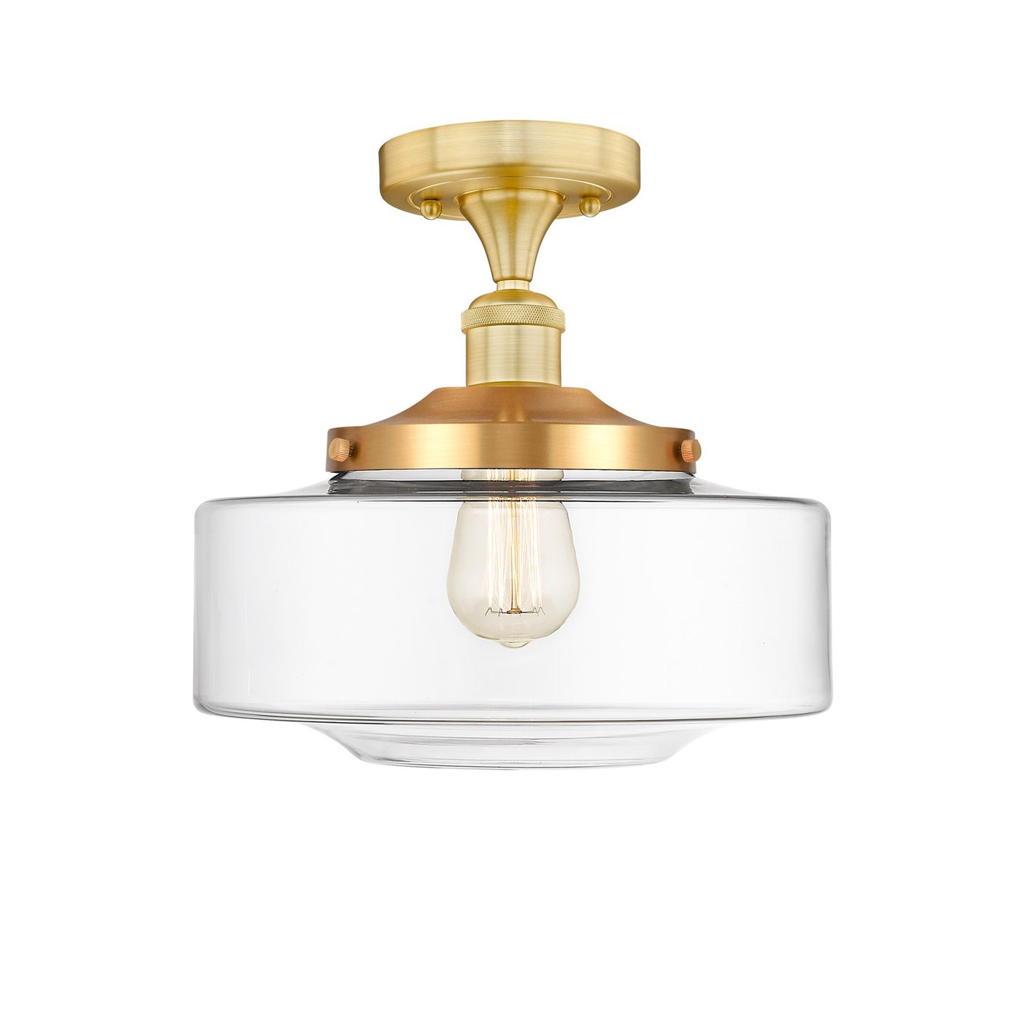 Innovations Bridgeton 12in 1-Light Semi-Flush Mount | Traditional Satin Gold Steel and Clear Glass | Entryway & Hallway | 11.75 | Model 616-1F-SG-G692-12