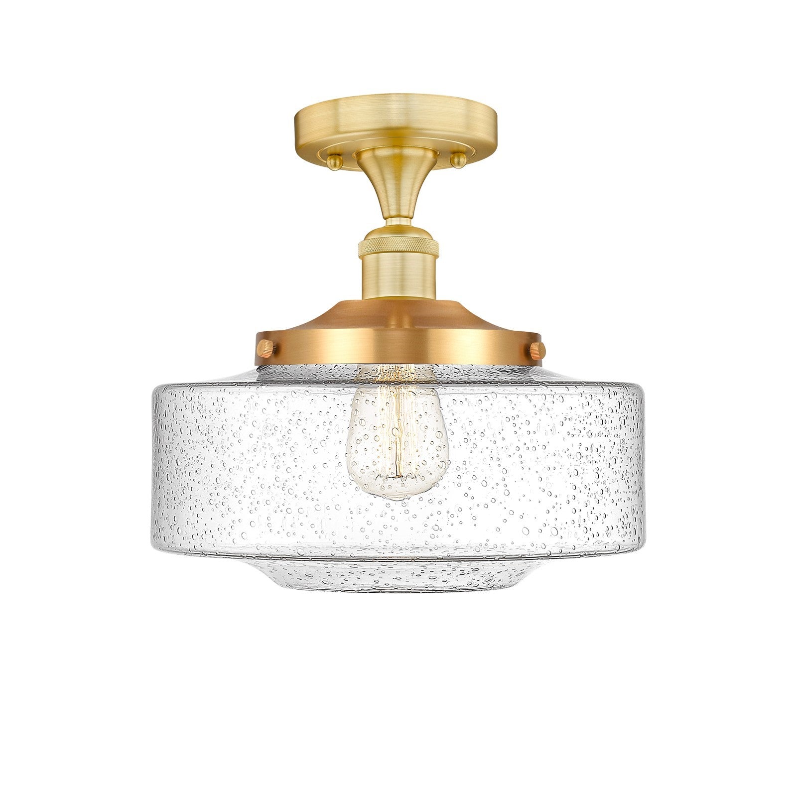 Innovations Bridgeton 12in 1-Light Semi-Flush Mount | Traditional Satin Gold Steel and Seedy Glass | Hallway & Entryway | 11.75 | Model 616-1F-SG-G694-12