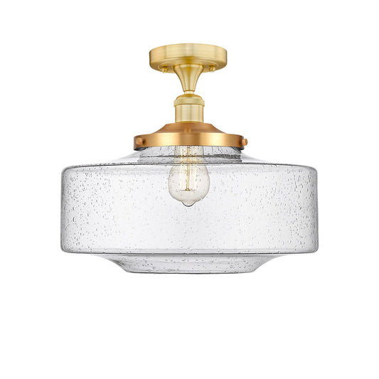 Innovations Bridgeton 16in 1-Light Semi-Flush Mount | Traditional Satin Gold Steel and Seedy Glass | Bathroom & Entryway | 11.75 | Model 616-1F-SG-G694-16