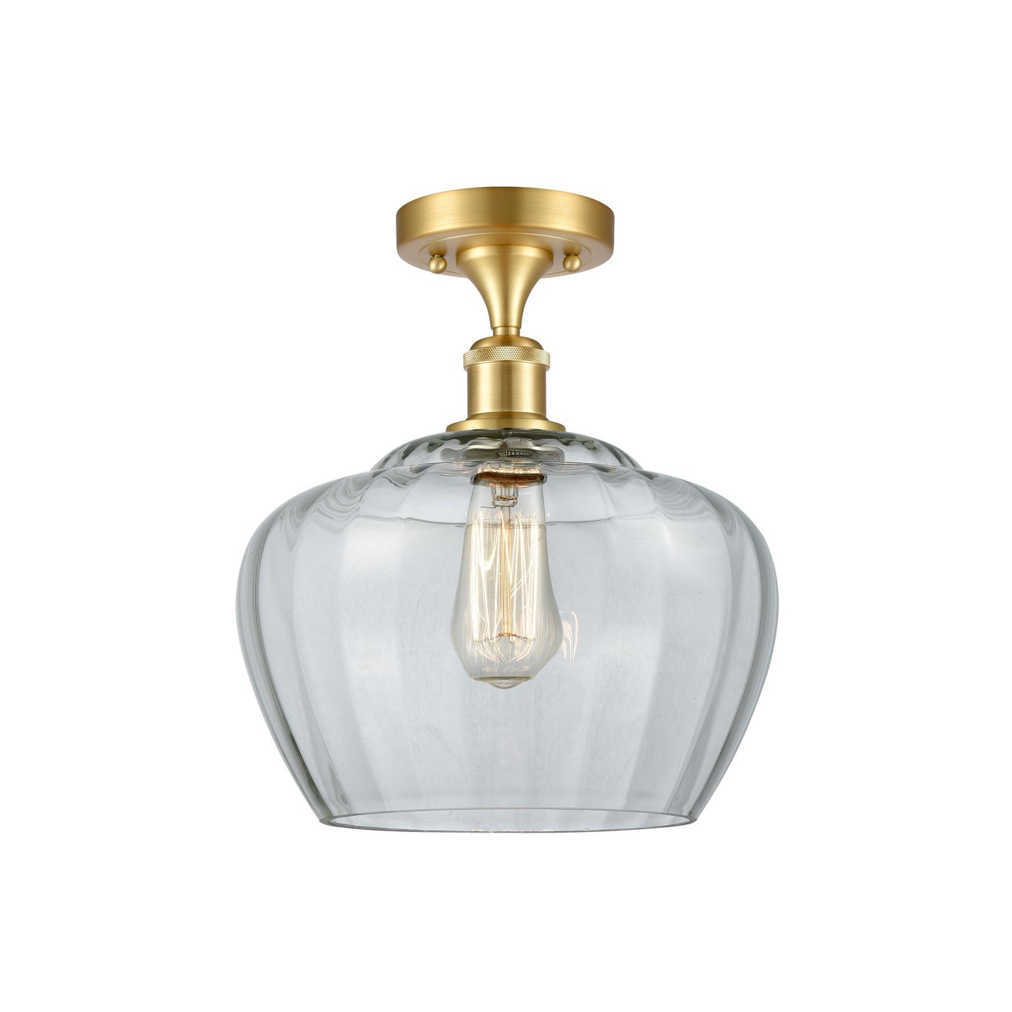 Innovations Fenton 11in 1-Light Semi-Flush Mount | Industrial Satin Gold Steel and Clear Ribbed Glass | Entryway & Hallway | 11 x | Model 616-1F-SG-G92-L