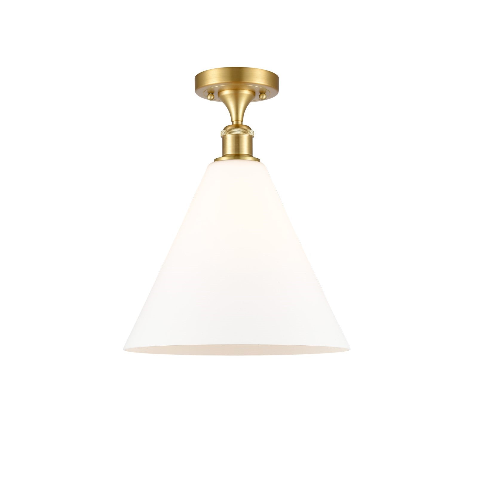 Innovations Berkshire 12in 1-Light Semi-Flush | Industrial Satin Gold Steel and Cast Brass with Matte White Cone Glass | Model 616-1F-SG-GBC-121