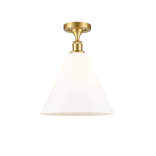 Innovations Berkshire 12in 1-Light Semi-Flush | Industrial Satin Gold Steel and Cast Brass with Matte White Cone Glass | Model 616-1F-SG-GBC-121
