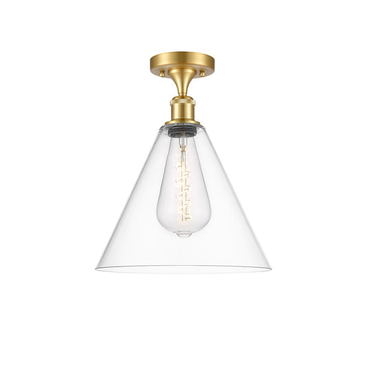 Innovations Berkshire Glass 12in 1-Light Semi-Flush | Industrial Satin Gold Steel and Clear Glass | Entryway & Hallway | 12 x 12 | Model 616-1F-SG-GBC-122
