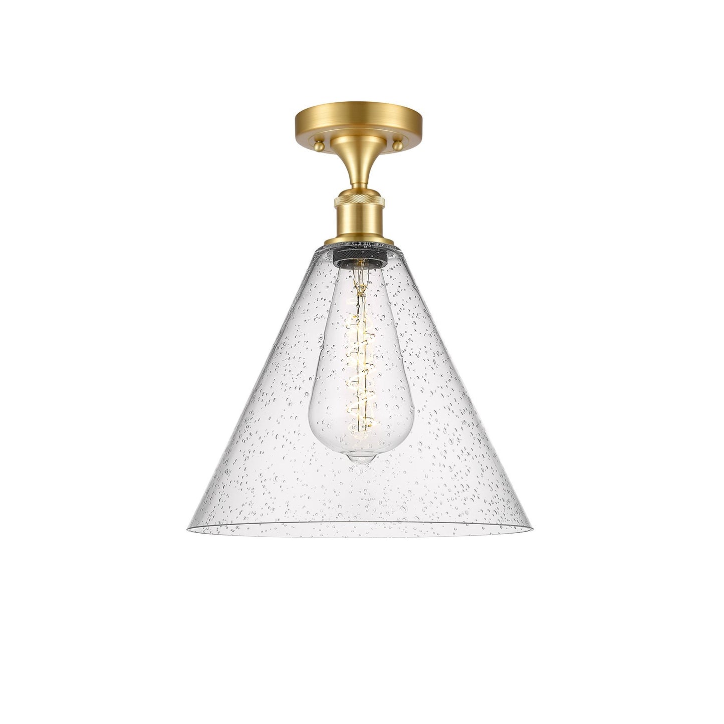 Innovations Berkshire 12in 1-Light Semi-Flush | Industrial Satin Gold Steel and Seedy Glass | Kitchen & Hallway Accent | 12 x 12 | Model 616-1F-SG-GBC-124