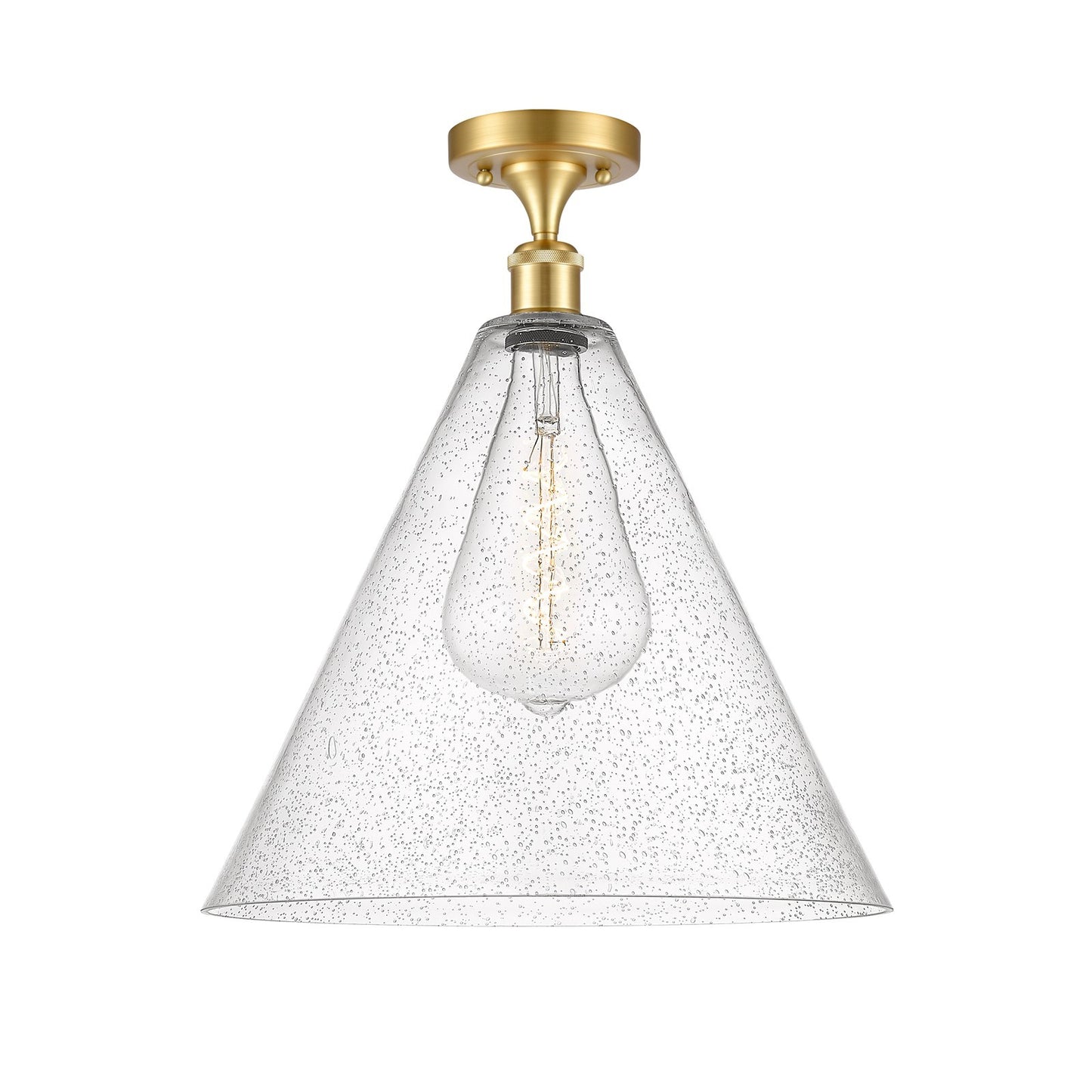 Innovations Berkshire 16in 1-Light Semi-Flush Mount | Industrial Satin Gold Steel and Cast Brass with Seedy Glass Shade | Model 616-1F-SG-GBC-164