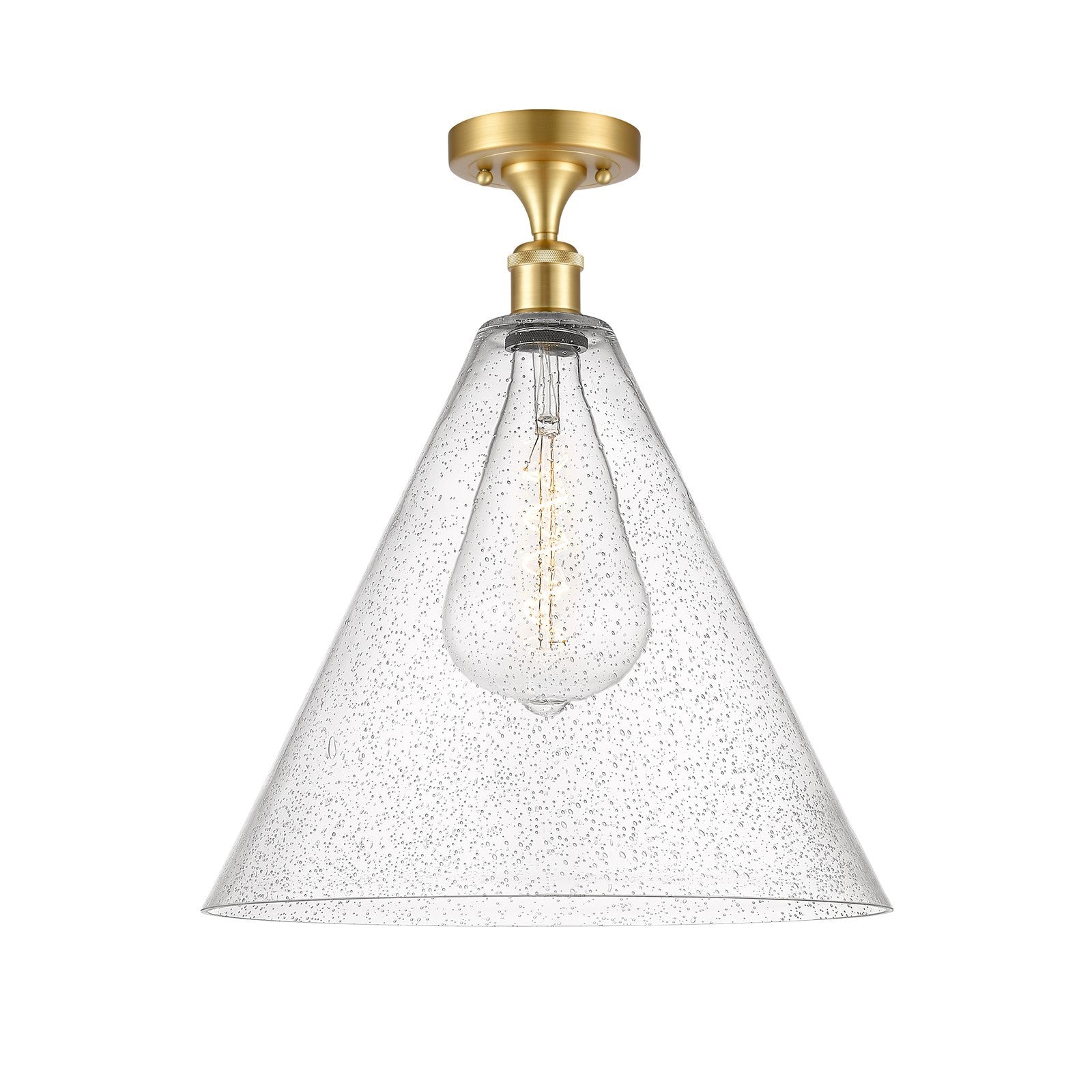 Innovations Berkshire 16in 1-Light Semi-Flush Mount | Industrial Satin Gold Steel and Cast Brass with Seedy Glass Shade | Model 616-1F-SG-GBC-164