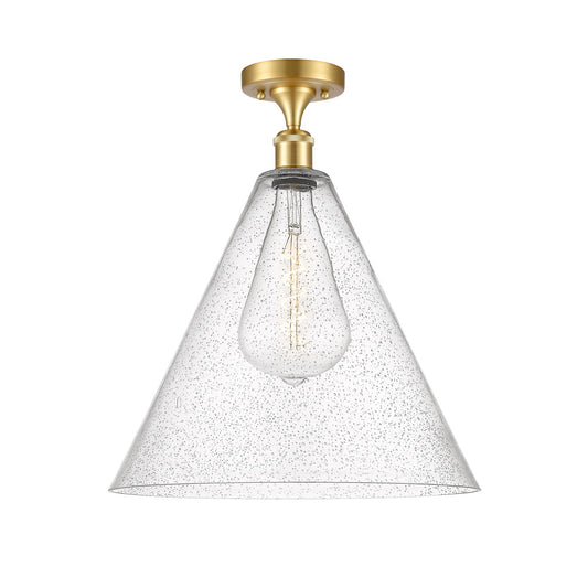 Innovations Berkshire 16in 1-Light Semi-Flush Mount | Industrial Satin Gold Steel and Cast Brass with Seedy Glass Shade | Model 616-1F-SG-GBC-164