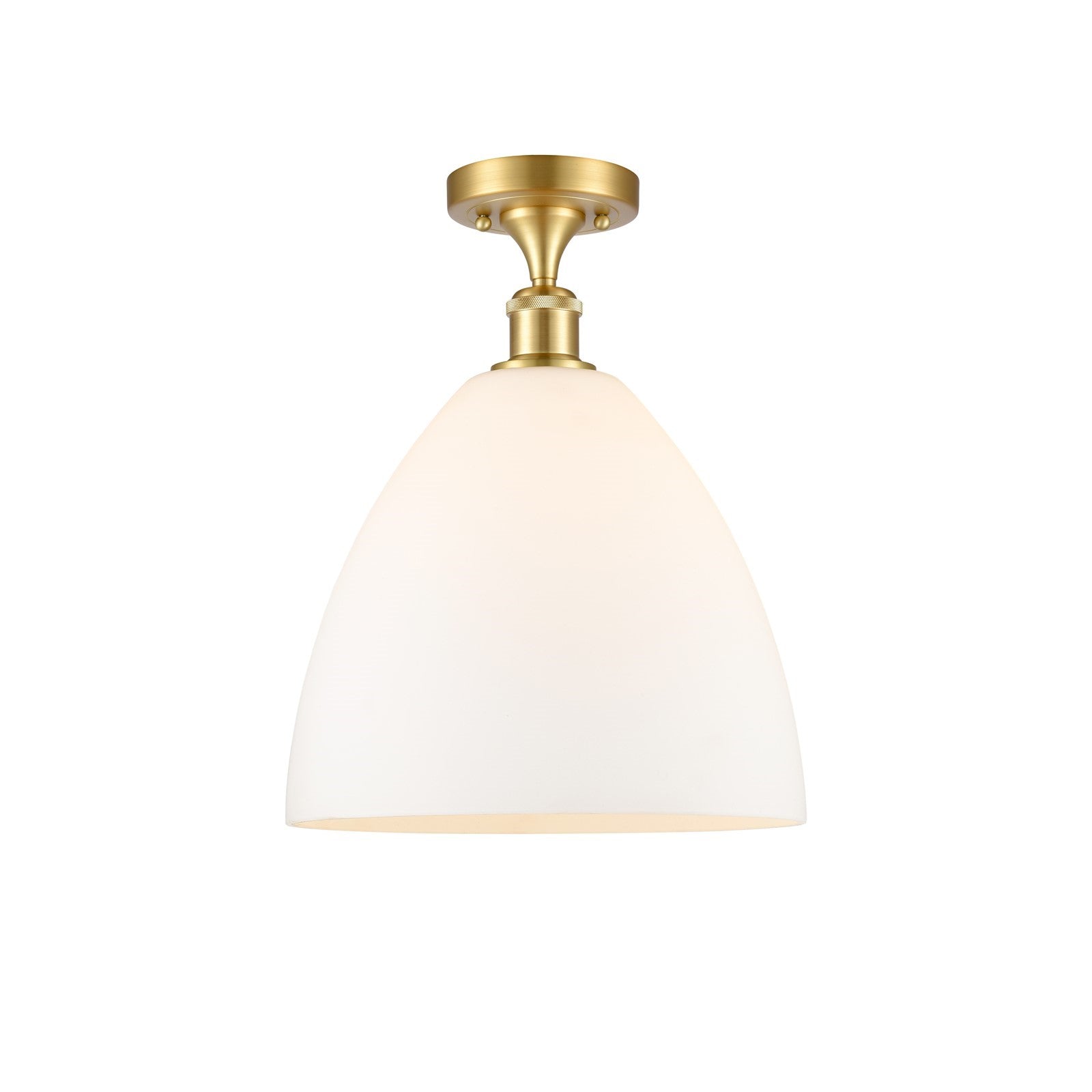 Innovations Bristol 12in 1-Light Semi-Flush Mount | Industrial Satin Gold Steel and Cast Brass with Matte White Glass Dome | Model 616-1F-SG-GBD-121