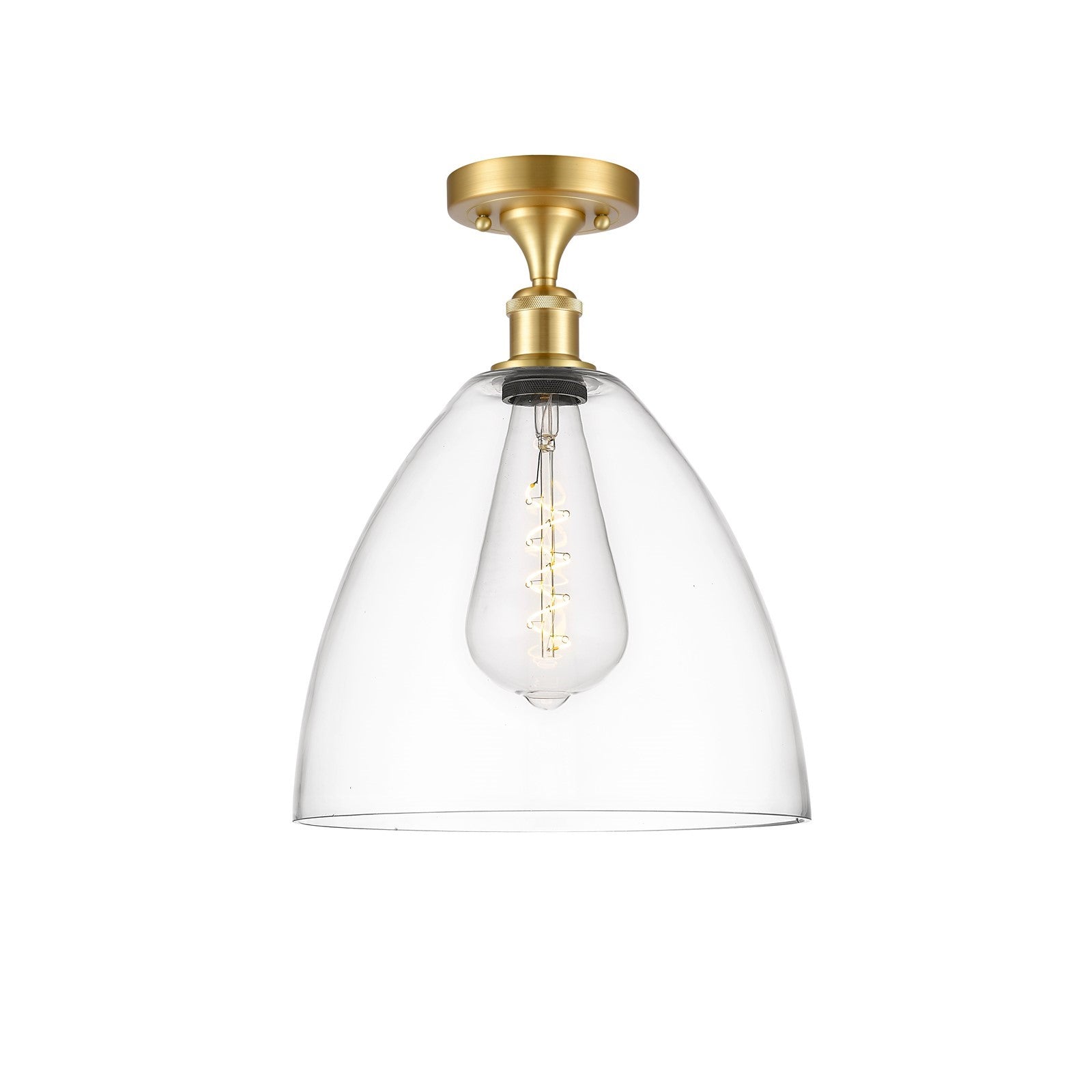 Innovations Bristol 12in 1-Light Semi-Flush Mount | Industrial Satin Gold Steel and Clear Glass | Damp Location Hallway & | Model 616-1F-SG-GBD-122
