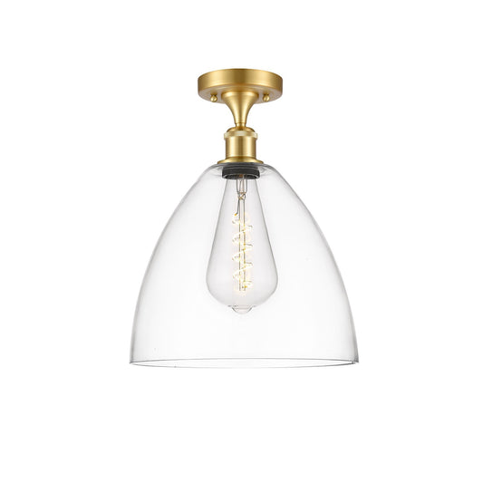 Innovations Bristol 12in 1-Light Semi-Flush Mount | Industrial Satin Gold Steel and Clear Glass | Damp Location Hallway & | Model 616-1F-SG-GBD-122