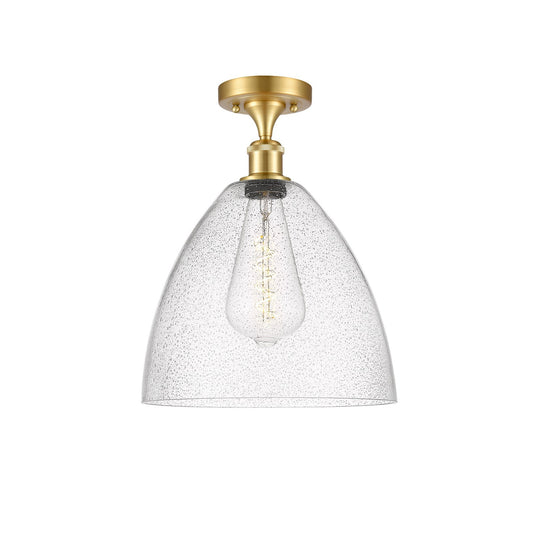 Innovations Bristol 12in 1-Light Semi-Flush Mount | Industrial Satin Gold Steel and Seedy Glass | Damp-Rated Entryway & Hallway | Model 616-1F-SG-GBD-124