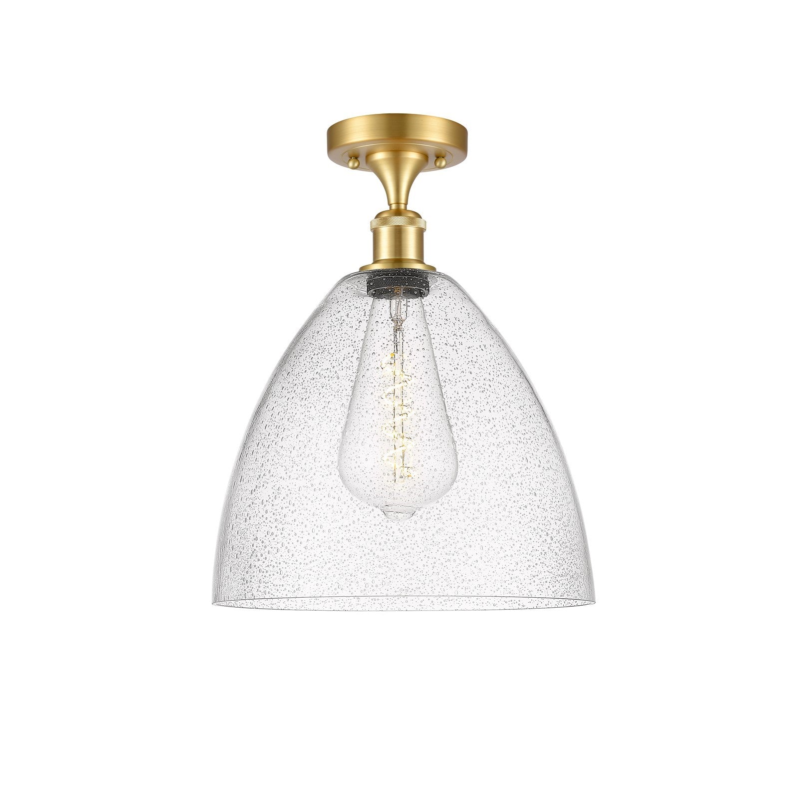 Innovations Bristol 12in 1-Light Semi-Flush Mount | Industrial Satin Gold Steel and Seedy Glass | Damp-Rated Entryway & Hallway | Model 616-1F-SG-GBD-124