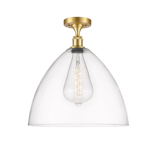 Innovations Bristol 16in 1-Light Semi-Flush Mount | Industrial Satin Gold Steel and Clear Glass | Entryway & Hallway | 16 x | Model 616-1F-SG-GBD-162