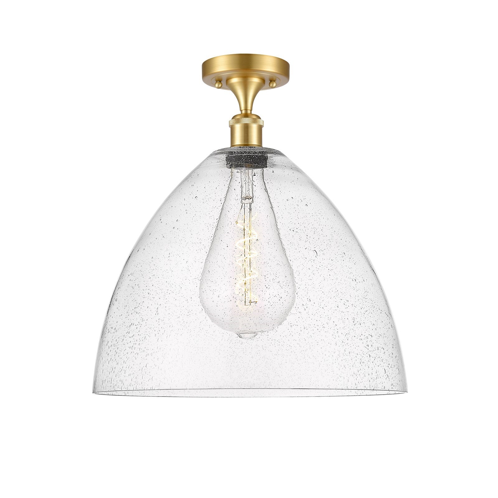 Innovations Bristol 16in 1-Light Semi-Flush Mount | Industrial Satin Gold Steel and Seedy Glass Dome | Hallway & Entryway | 16 x | Model 616-1F-SG-GBD-164
