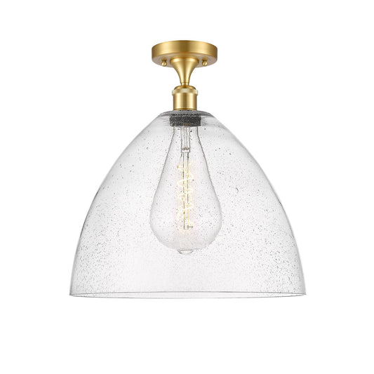 Innovations Bristol 16in 1-Light Semi-Flush Mount | Industrial Satin Gold Steel and Seedy Glass Dome | Hallway & Entryway | 16 x | Model 616-1F-SG-GBD-164