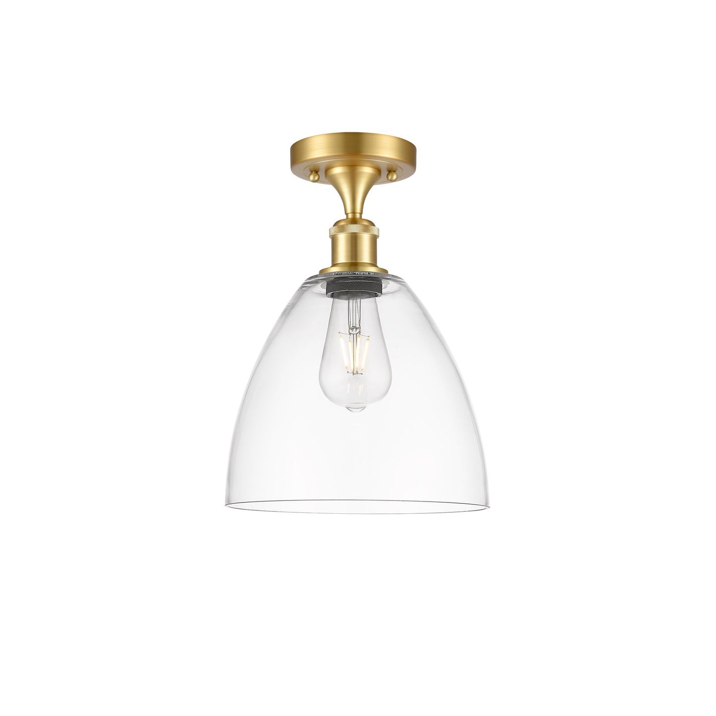 Innovations Bristol 9in 1-Light Semi-Flush Mount | Industrial Satin Gold Steel and Clear Glass | Kitchen & Hallway | 9 x 9 x 13 in | Model 616-1F-SG-GBD-92