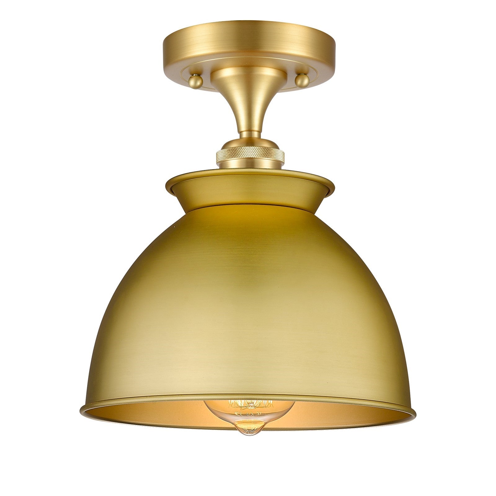 Innovations Adirondack 8in 1-Light Semi-Flush Mount | Industrial Farmhouse Satin Gold Steel and Cast Brass with Satin Gold Metal | Model 616-1F-SG-M14-SG