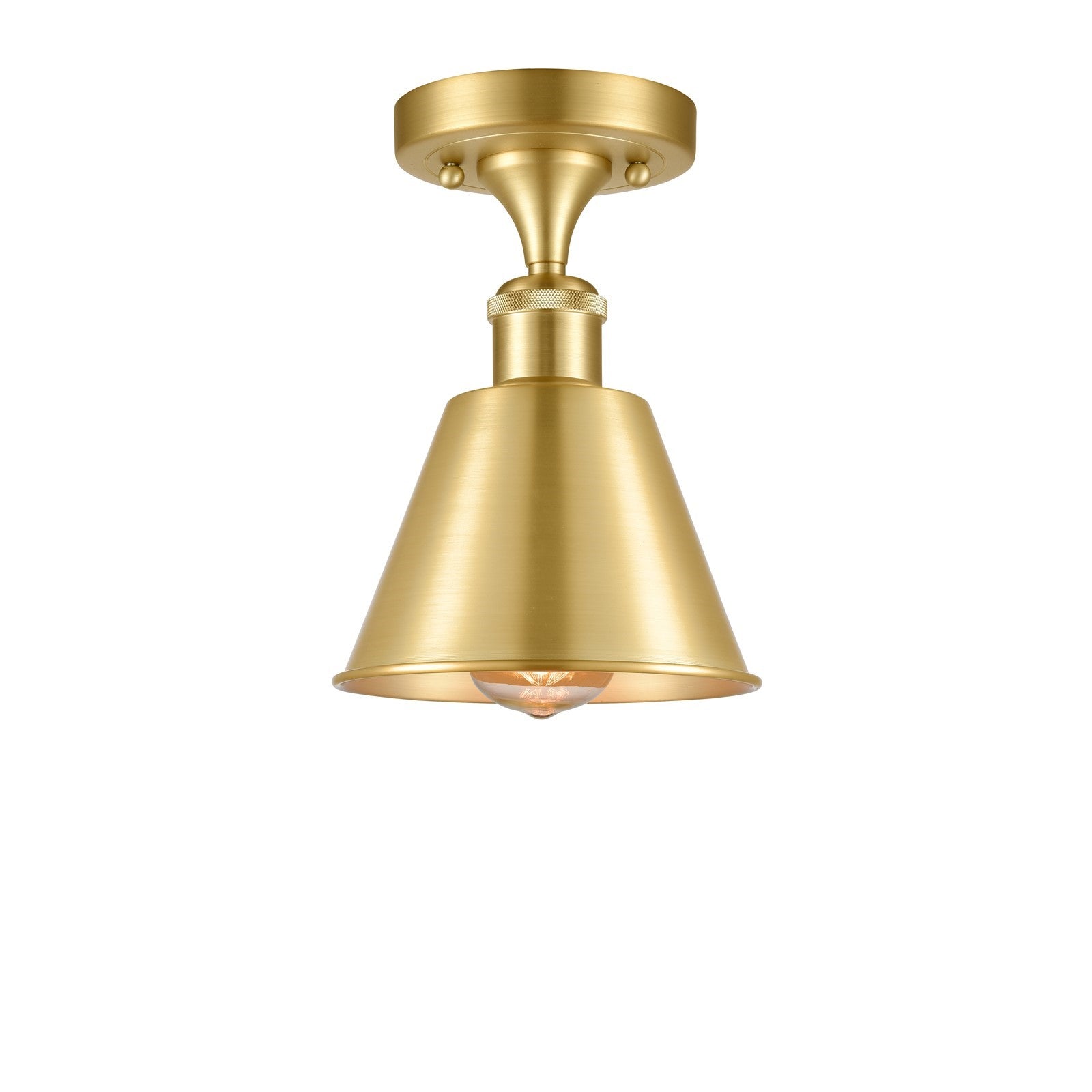 Innovations Lighting Smithfield 1-Light Semi-Flush Mount | Industrial Farmhouse Satin Gold Steel and Cast Brass | Entryway & | Model 616-1F-SG-M8-SG
