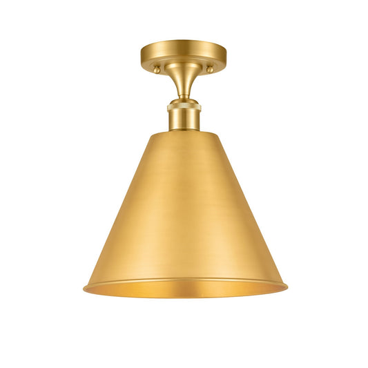 Innovations Berkshire Metal 12in 1-Light Semi-Flush Mount | Industrial Satin Gold Steel and Cast Brass with Satin Gold Metal | Model 616-1F-SG-MBC-12-SG