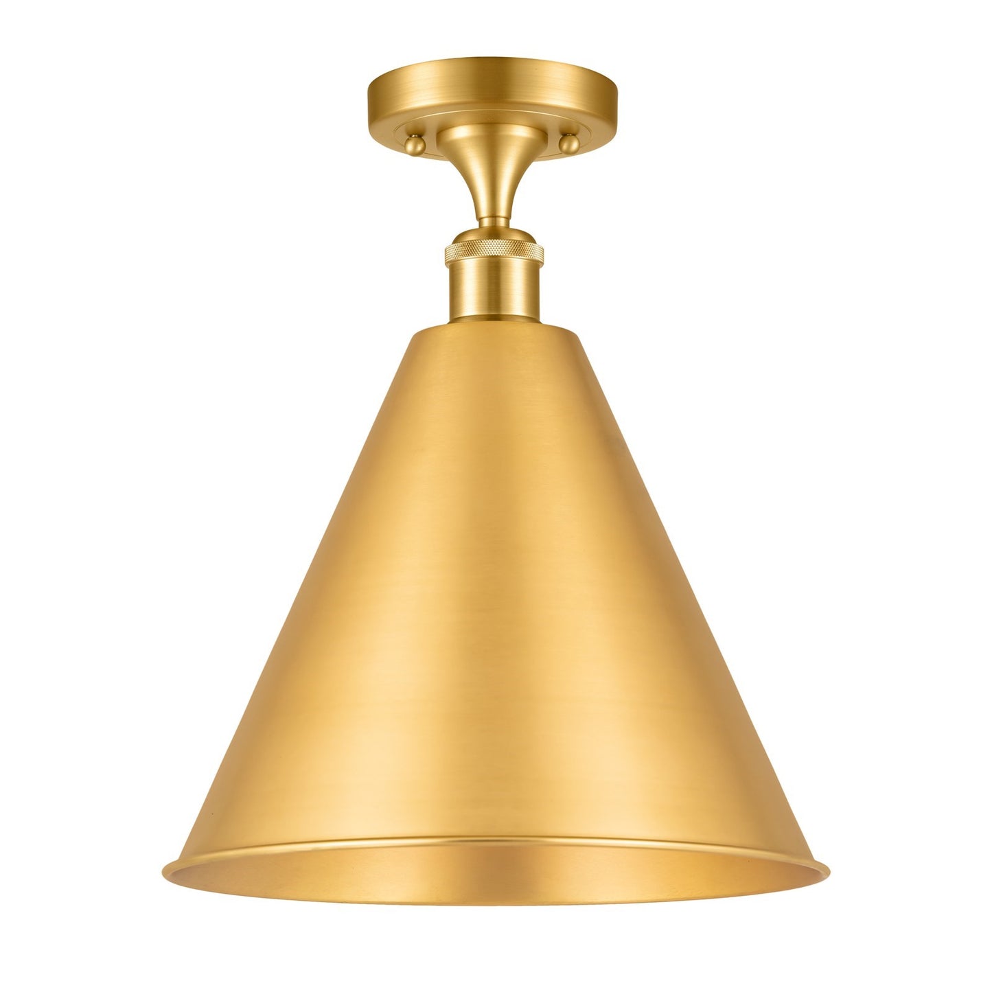 Innovations Berkshire 16in 1-Light Semi-Flush Mount | Industrial Satin Gold Steel and Cast Brass with Satin Gold Metal Cone | Model 616-1F-SG-MBC-16-SG