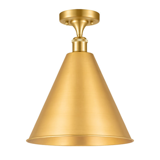 Innovations Berkshire 16in 1-Light Semi-Flush Mount | Industrial Satin Gold Steel and Cast Brass with Satin Gold Metal Cone | Model 616-1F-SG-MBC-16-SG