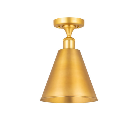 Innovations Berkshire 8in 1-Light Semi-Flush Mount | Industrial Satin Gold Steel and Cast Brass with Satin Gold Metal Shade | Model 616-1F-SG-MBC-8-SG