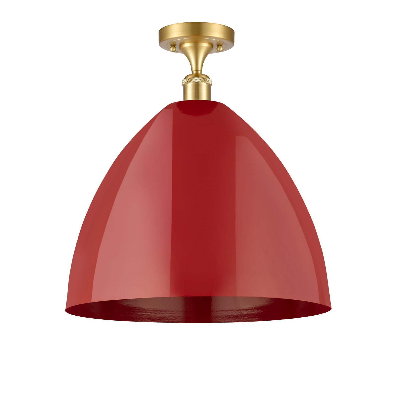 Innovations Plymouth 16in 1-Light Semi-Flush Mount | Industrial Satin Gold Steel and Matte Red Metal Shade | Damp Rated | Model 616-1F-SG-MBD-16-RD