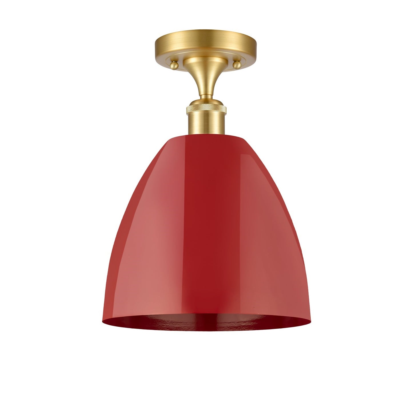 Innovations Plymouth 9in 1-Light Semi-Flush Mount | Industrial Satin Gold Steel and Matte Red Metal | Kitchen & Hallway | 9 x | Model 616-1F-SG-MBD-9-RD