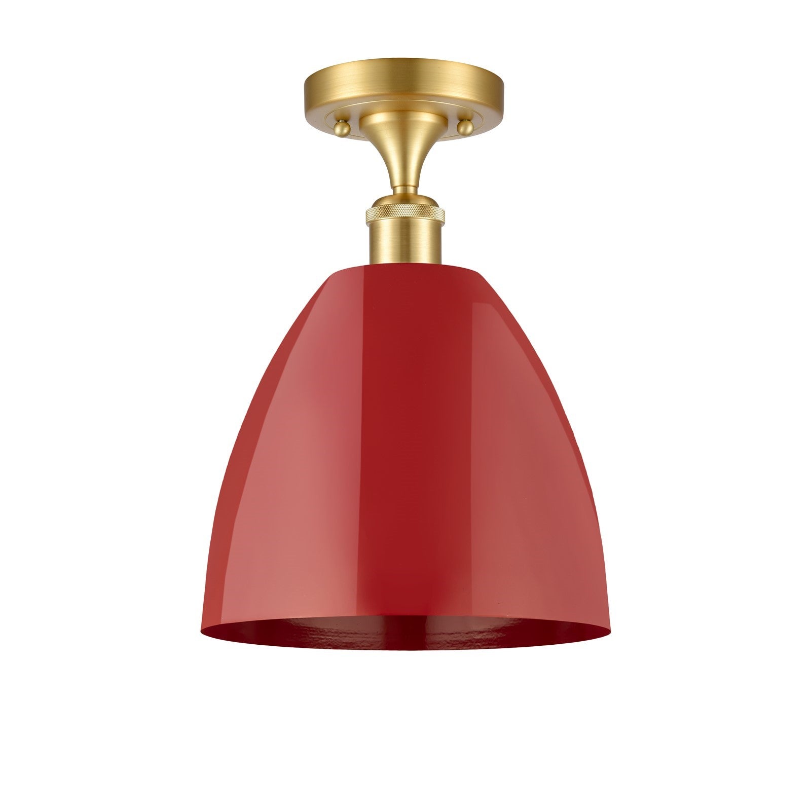 Innovations Plymouth 9in 1-Light Semi-Flush Mount | Industrial Satin Gold Steel and Matte Red Metal | Kitchen & Hallway | 9 x | Model 616-1F-SG-MBD-9-RD
