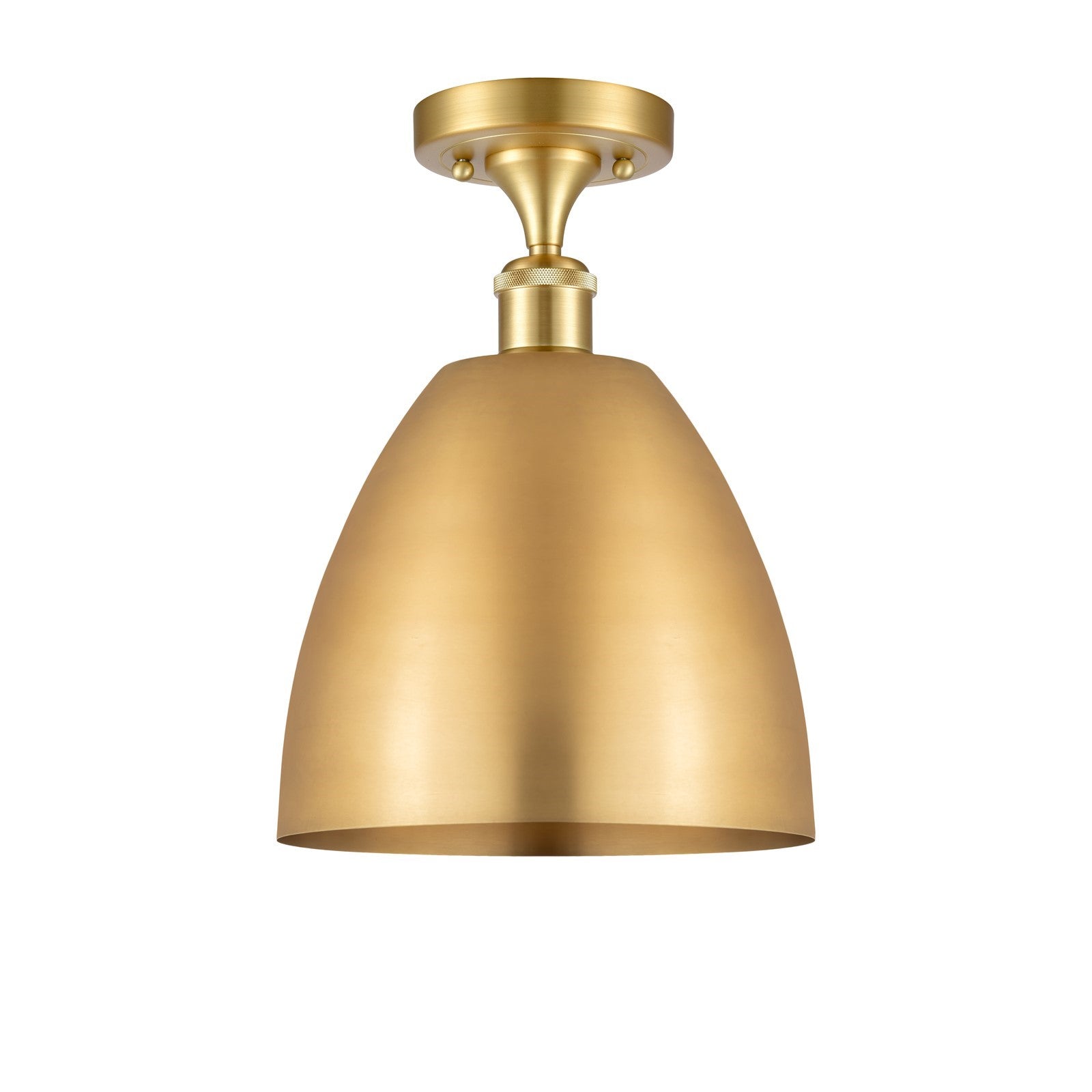 Innovations Bristol 9in 1-Light Semi-Flush Mount | Industrial Satin Gold Steel and Cast Brass with Satin Gold Metal Cone Shade | Model 616-1F-SG-MBD-9-SG