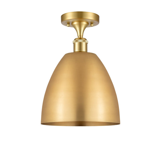 Innovations Bristol 9in 1-Light Semi-Flush Mount | Industrial Satin Gold Steel and Cast Brass with Satin Gold Metal Cone Shade | Model 616-1F-SG-MBD-9-SG