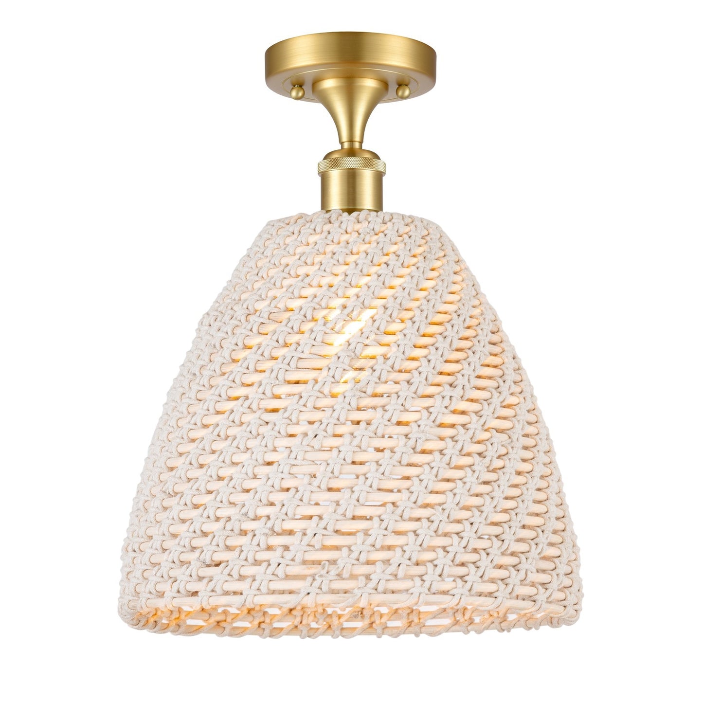 Innovations Bristol Natural 12in 1-Light Semi-Flush Mount | Farmhouse Satin Gold Steel and Natural Fiber Dome Shade | Model 616-1F-SG-NBD-12-NAT