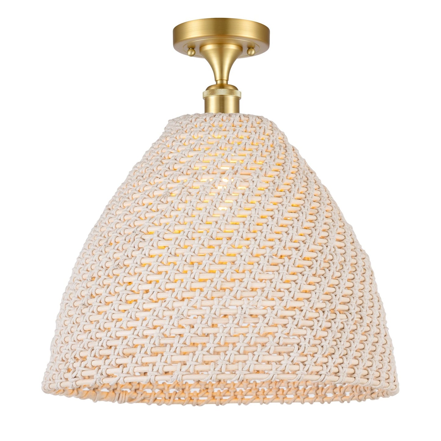 Innovations Bristol Natural 16in 1-Light Semi-Flush Mount | Farmhouse Satin Gold Steel and Natural Fiber Dome Shade | Model 616-1F-SG-NBD-16-NAT