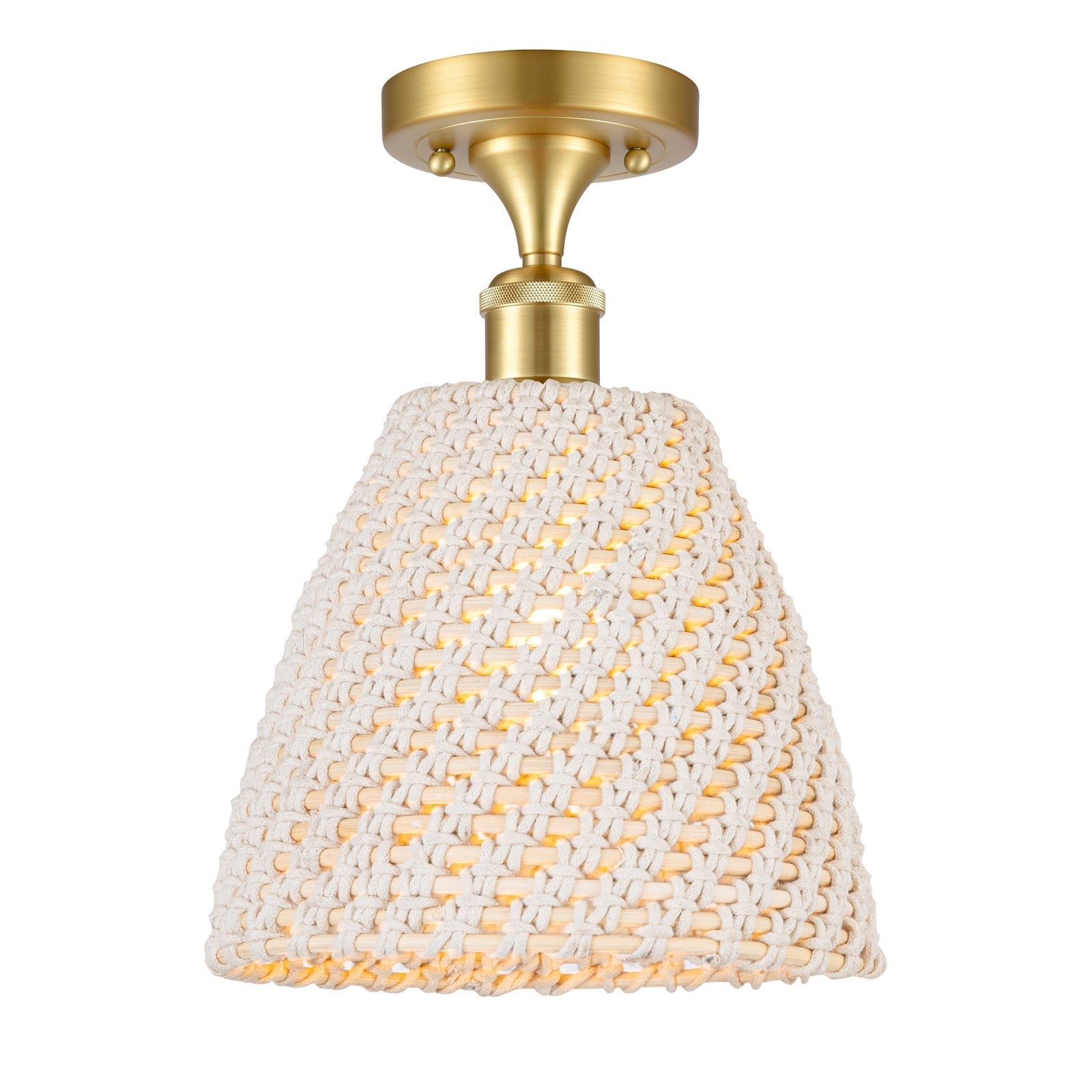 Innovations Bristol Natural 9in 1-Light Semi-Flush Mount | Industrial Satin Gold Steel and Natural Fiber Dome Shade | Entryway | Model 616-1F-SG-NBD-9-NAT