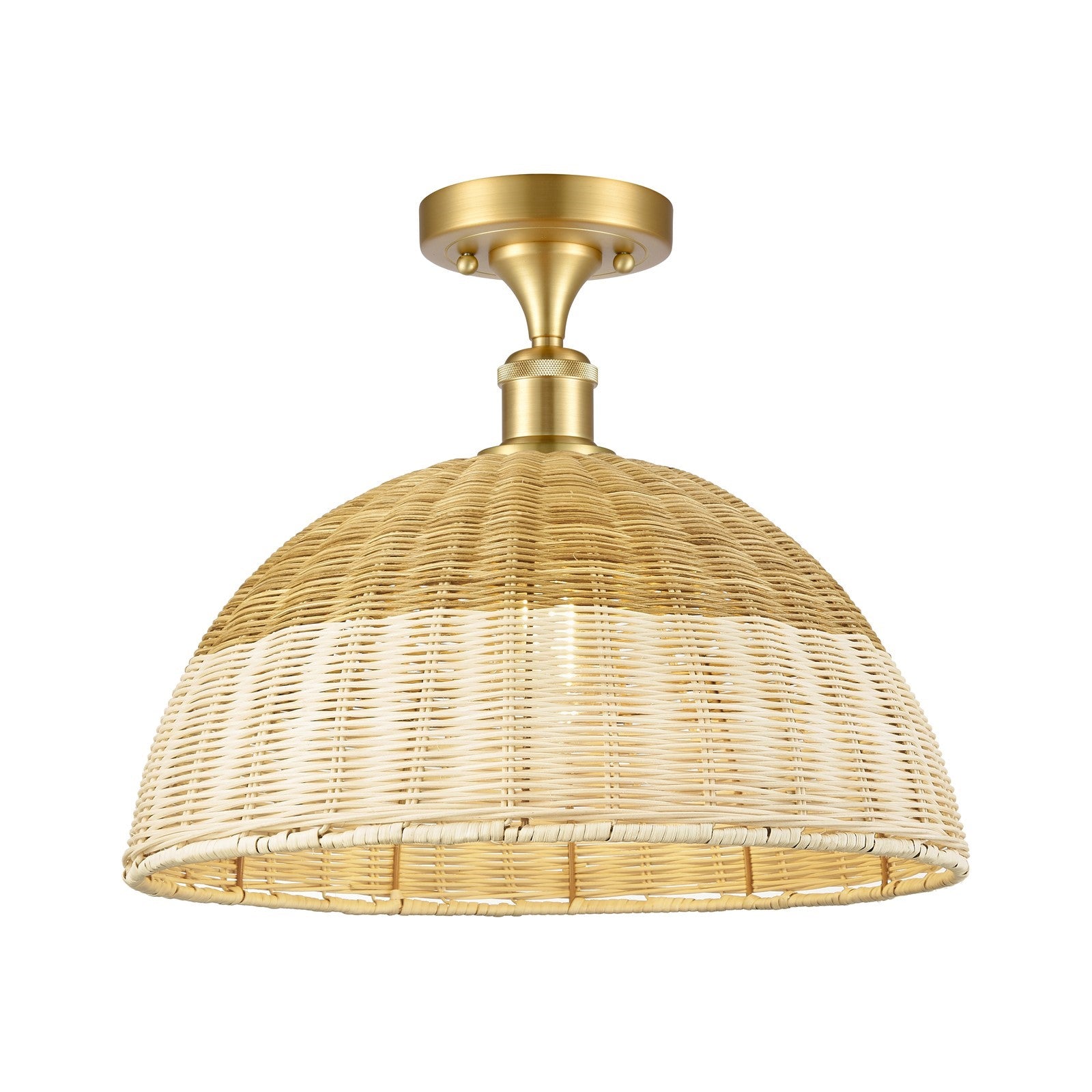 Innovations Bristol Natural II 16in 1-Light Semi-Flush Mount | Industrial Satin Gold Steel and Natural Fiber Shade | Model 616-1F-SG-NBD2-16-NAT