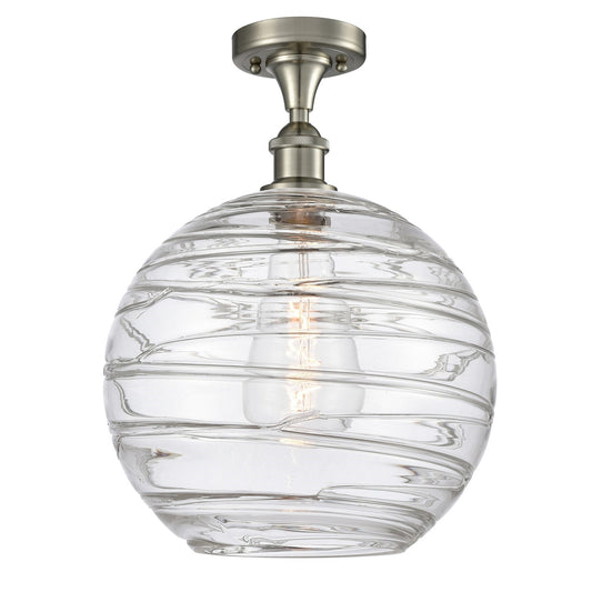 Innovations Athens Deco Swirl 12in 1-Light Semi-Flush Mount | Industrial Brushed Satin Nickel and Clear Glass | Entryway & | Model 616-1F-SN-G1213-12CL