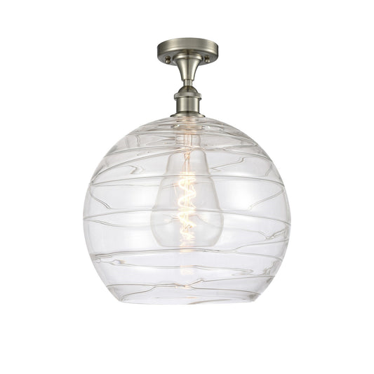 Innovations Athens Deco Swirl 14in 1-Light Semi-Flush Mount | Industrial Brushed Satin Nickel and Clear Deco Swirl Glass | Model 616-1F-SN-G1213-14CL